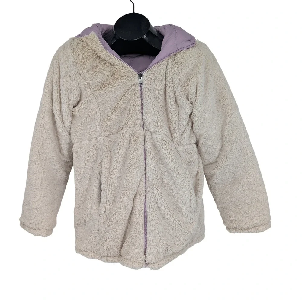Steven Madden Reversible Puffer Jacket Lavender Faux Fur Hood Cozy Girls 14/16